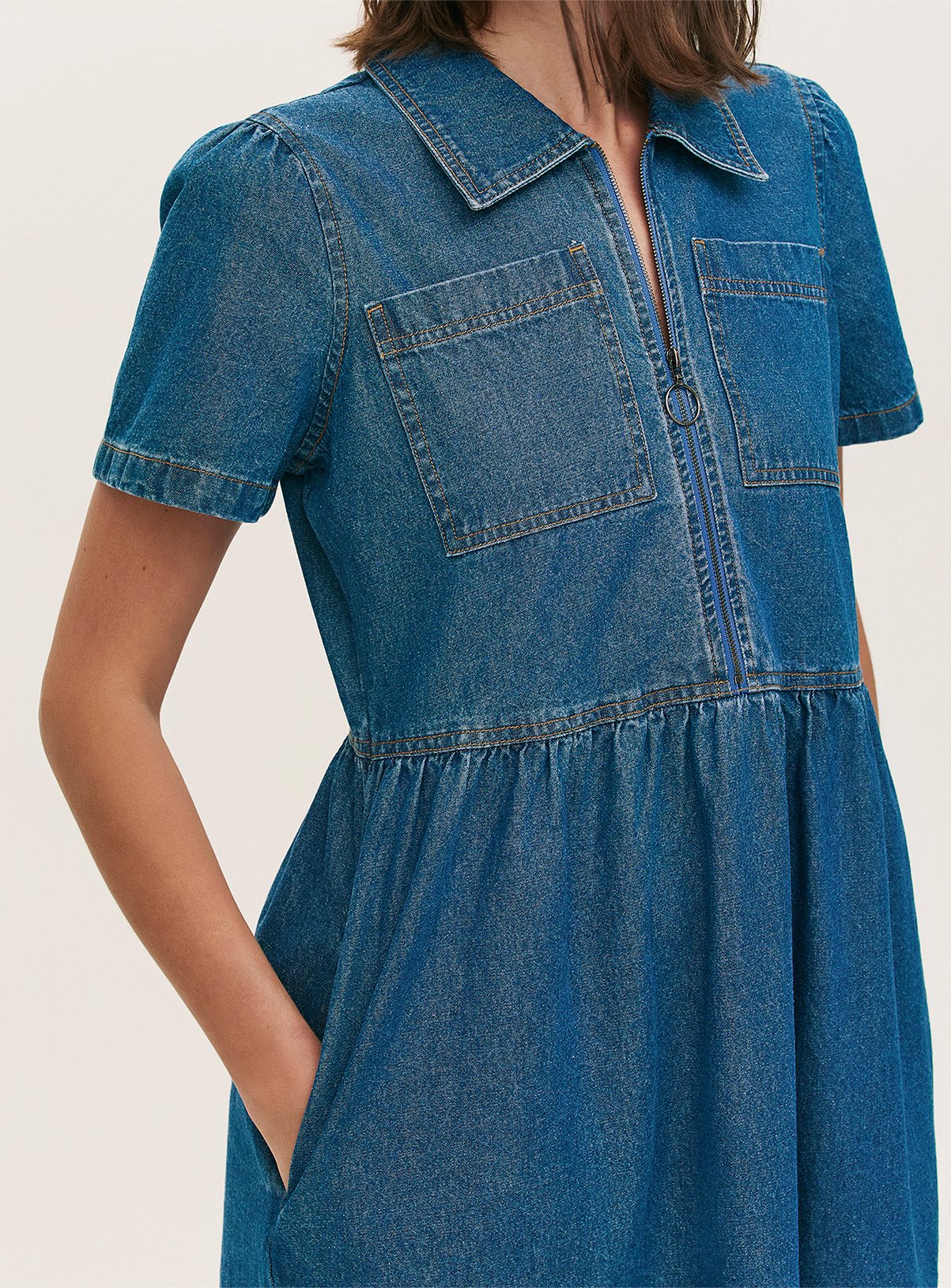 FINERY Donnie Denim Dress Mid Blue 10 - Image 4 thumbnail
